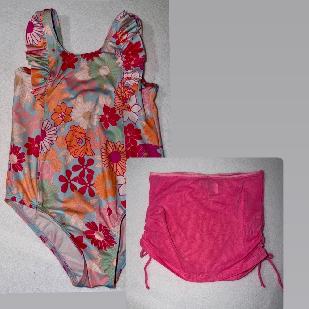 Ocean Pacific/ OP Floral One-Piece Swimsuit with mesh skirt cover-up
